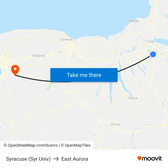 Syracuse (Syr Univ) to East Aurora map