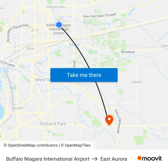 Buffalo Niagara International Airport to East Aurora map