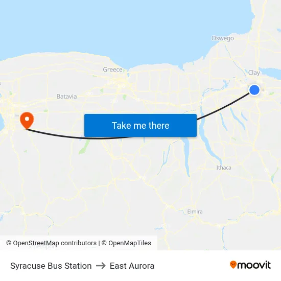 Syracuse Bus Station to East Aurora map