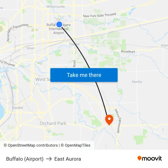 Buffalo (Airport) to East Aurora map