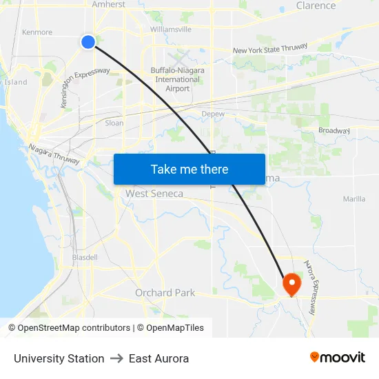 University Station to East Aurora map