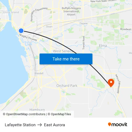 Lafayette Station to East Aurora map