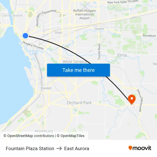 Fountain Plaza Station to East Aurora map
