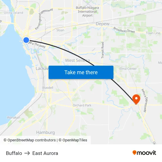 Buffalo to East Aurora map