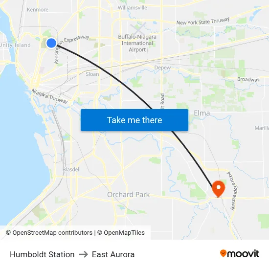 Humboldt Station to East Aurora map