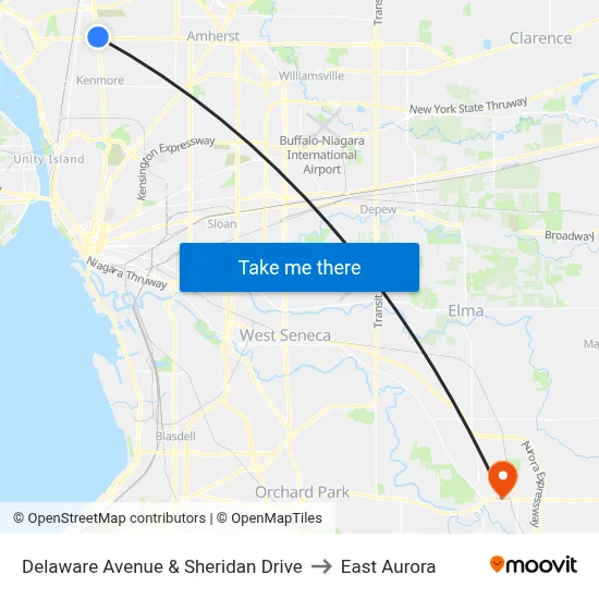 Delaware Avenue & Sheridan Drive to East Aurora map
