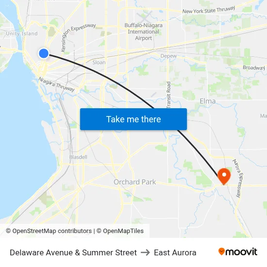 Delaware Avenue & Summer Street to East Aurora map