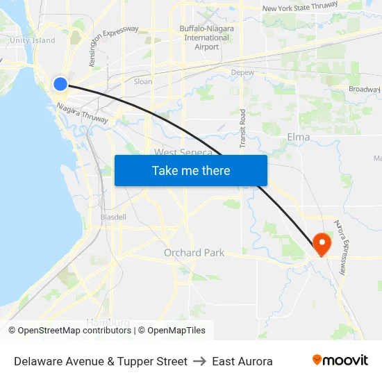 Delaware Avenue & Tupper Street to East Aurora map