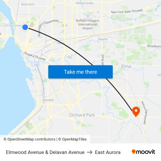 Elmwood Avenue & Delavan Avenue to East Aurora map