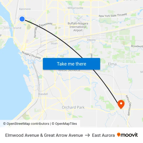 Elmwood Avenue & Great Arrow Avenue to East Aurora map