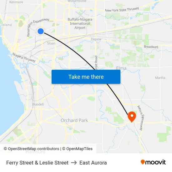 Ferry Street & Leslie Street to East Aurora map