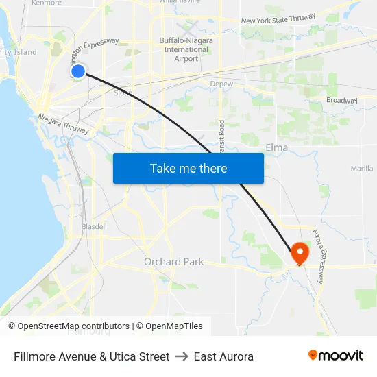 Fillmore Avenue & Utica Street to East Aurora map