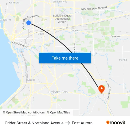 Grider Street & Northland Avenue to East Aurora map