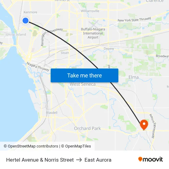 Hertel Avenue & Norris Street to East Aurora map
