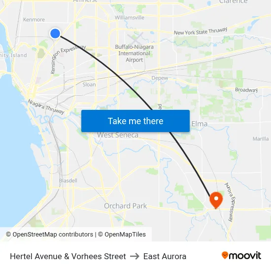 Hertel Avenue & Vorhees Street to East Aurora map