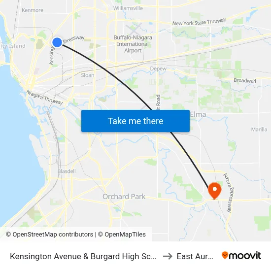 Kensington Avenue & Burgard High School to East Aurora map