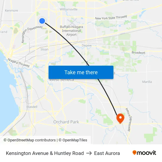 Kensington Avenue & Huntley Road to East Aurora map
