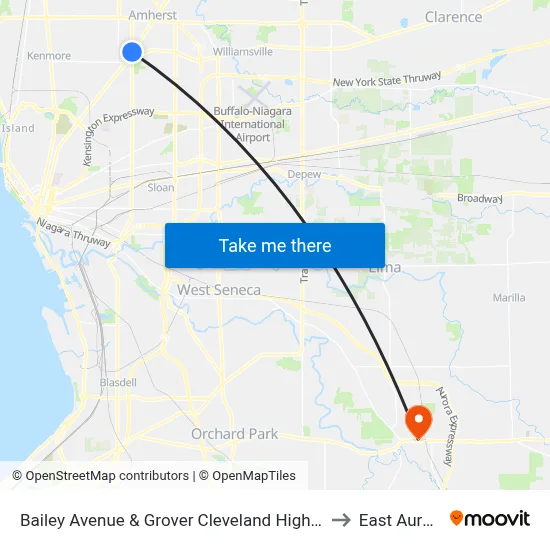 Bailey Avenue & Grover Cleveland Highway to East Aurora map