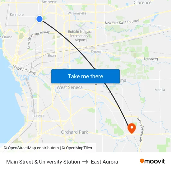 Main Street & University Station to East Aurora map