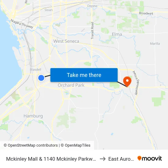 Mckinley Mall & 1140 Mckinley Parkway to East Aurora map