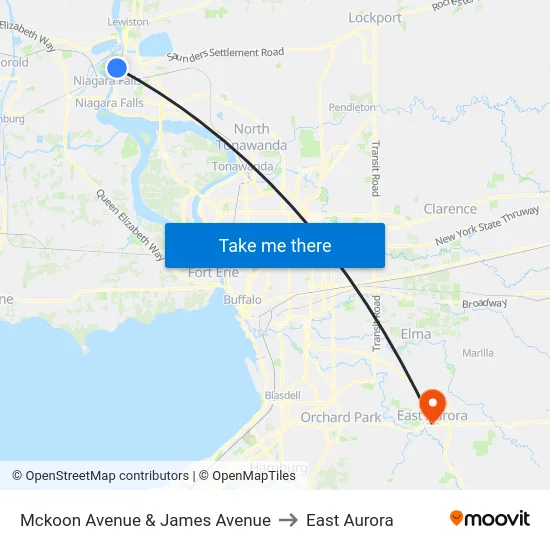 Mckoon Avenue & James Avenue to East Aurora map