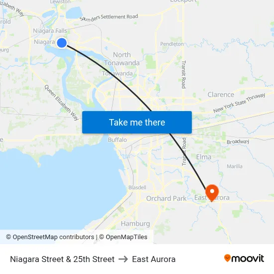 Niagara Street & 25th Street to East Aurora map