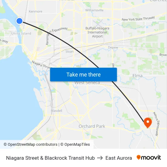Niagara Street & Blackrock Transit Hub to East Aurora map