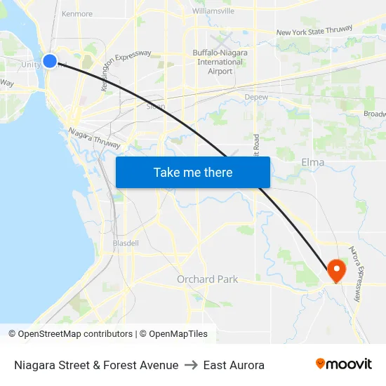 Niagara Street & Forest Avenue to East Aurora map