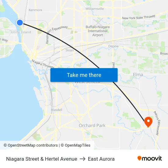 Niagara Street & Hertel Avenue to East Aurora map