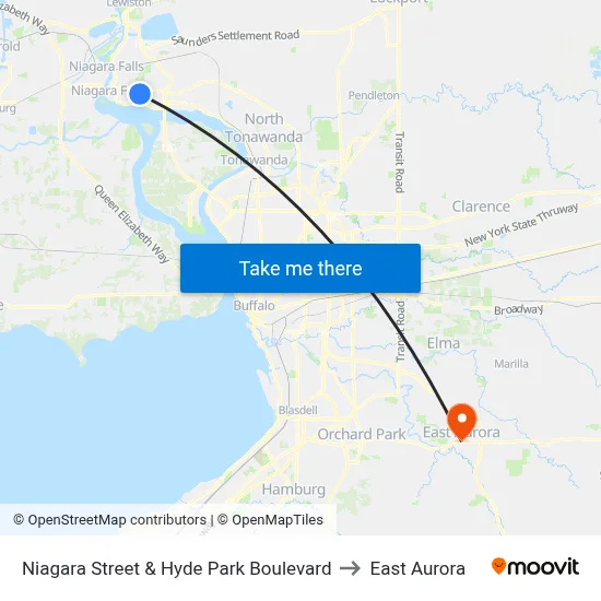 Niagara Street & Hyde Park Boulevard to East Aurora map