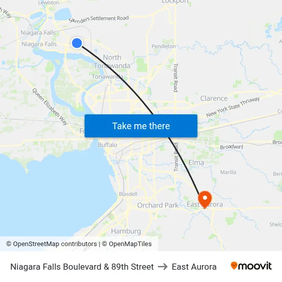 Niagara Falls Boulevard & 89th Street to East Aurora map