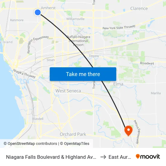 Niagara Falls Boulevard & Highland Avenue to East Aurora map