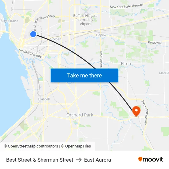 Best Street & Sherman Street to East Aurora map