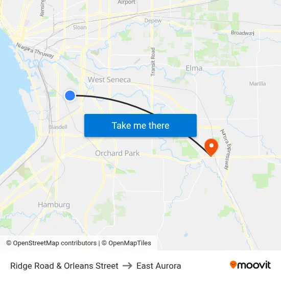 Ridge Road & Orleans Street to East Aurora map