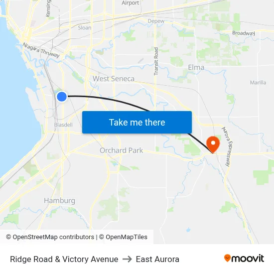 Ridge Road & Victory Avenue to East Aurora map