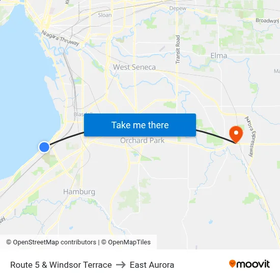 Route 5 & Windsor Terrace to East Aurora map
