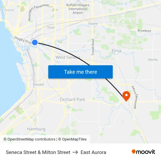 Seneca Street & Milton Street to East Aurora map