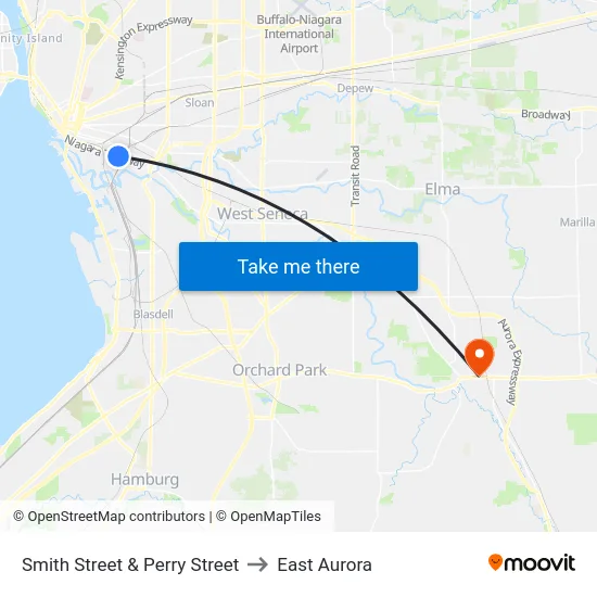 Smith Street & Perry Street to East Aurora map