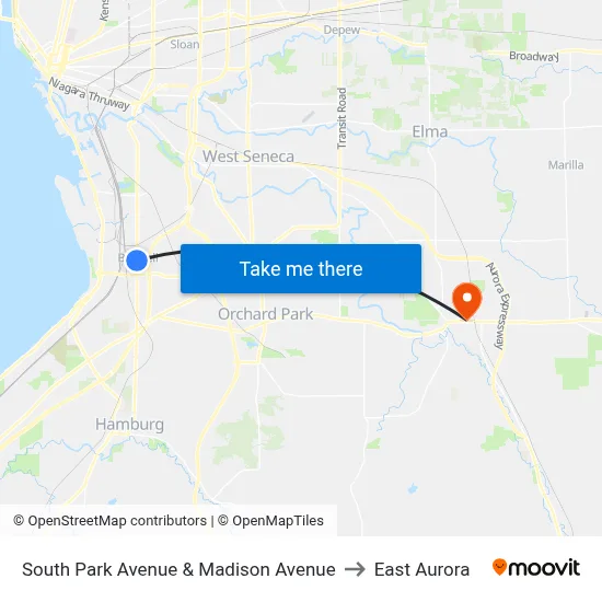 South Park Avenue & Madison Avenue to East Aurora map