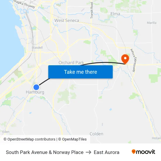South Park Avenue & Norway Place to East Aurora map