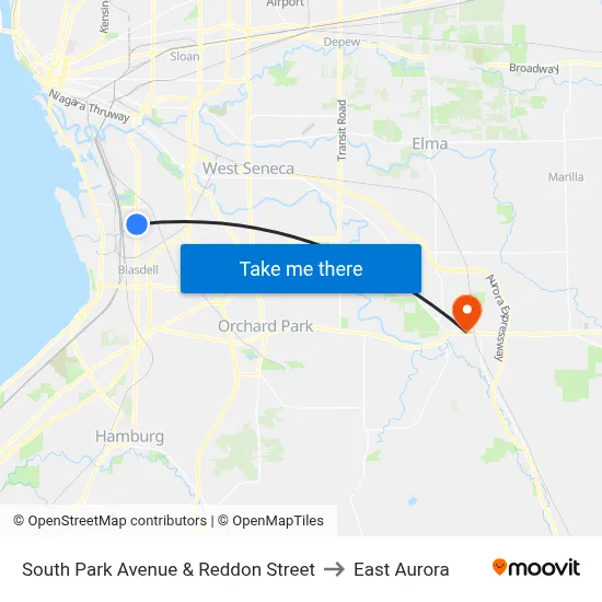 South Park Avenue & Reddon Street to East Aurora map