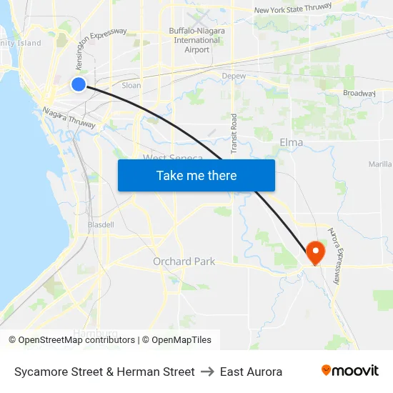 Sycamore Street & Herman Street to East Aurora map