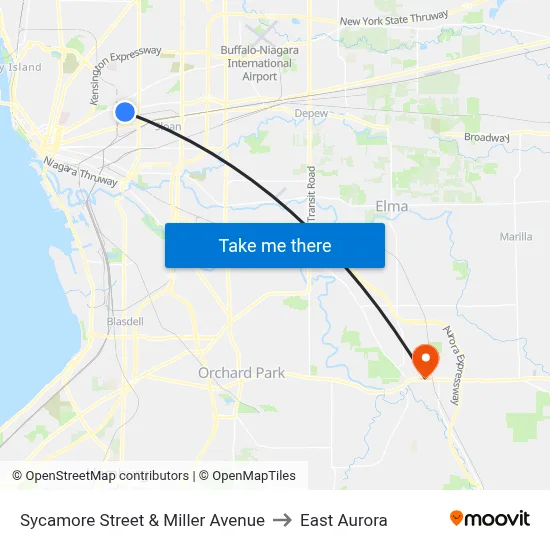 Sycamore Street & Miller Avenue to East Aurora map