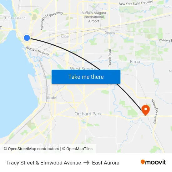 Tracy Street & Elmwood Avenue to East Aurora map