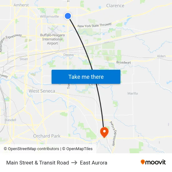 Main Street & Transit Road to East Aurora map