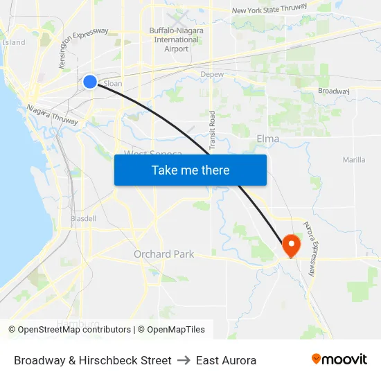 Broadway & Hirschbeck Street to East Aurora map