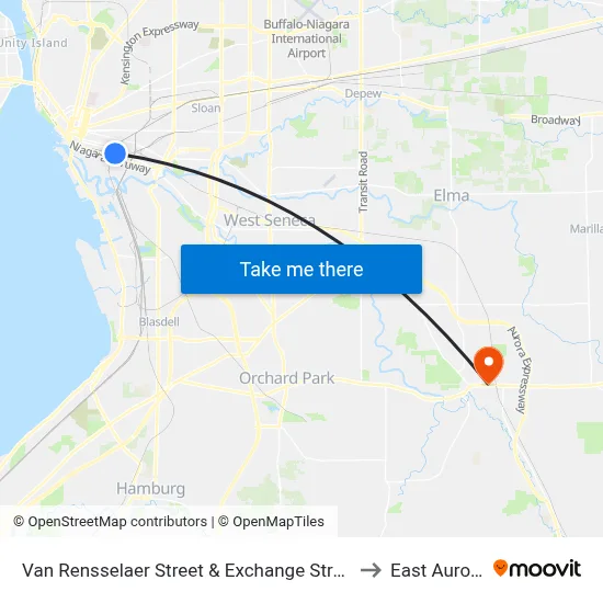 Van Rensselaer Street & Exchange Street to East Aurora map