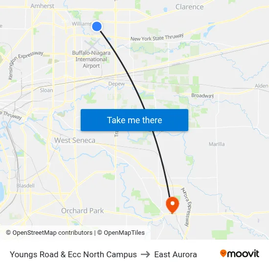 Youngs Road & Ecc North Campus to East Aurora map