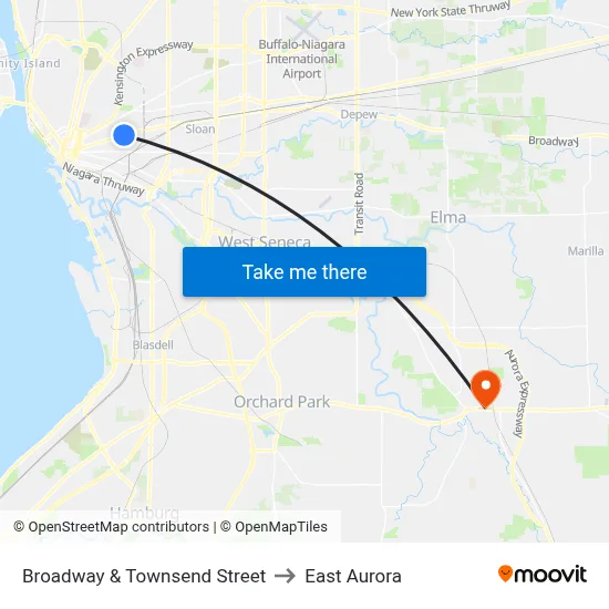 Broadway & Townsend Street to East Aurora map