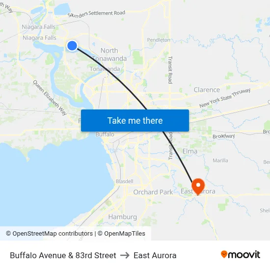 Buffalo Avenue & 83rd Street to East Aurora map